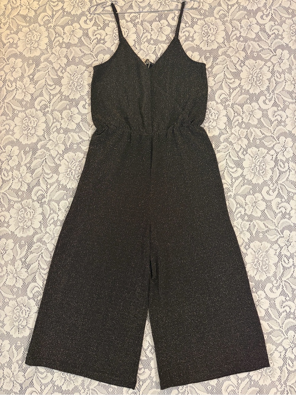 Zara Black Metallic Wide-Leg Sleeveless Knit Jumpsuit